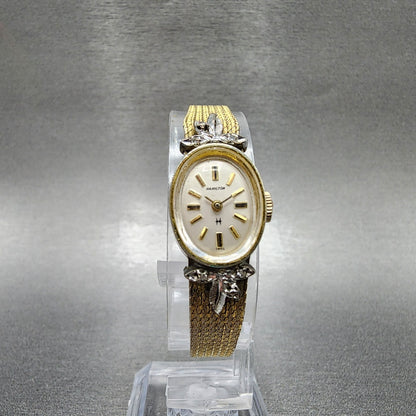 VTG Hamitlon Watch Women 14mm White Dial Gold Plated Oval Manual Wind PARTS