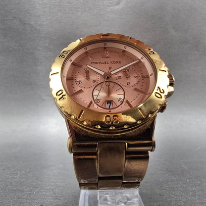 Michael Kors Dylan Chronograph Watch Women 41mm Pink Dial Rose Gold Tone NewBatt5