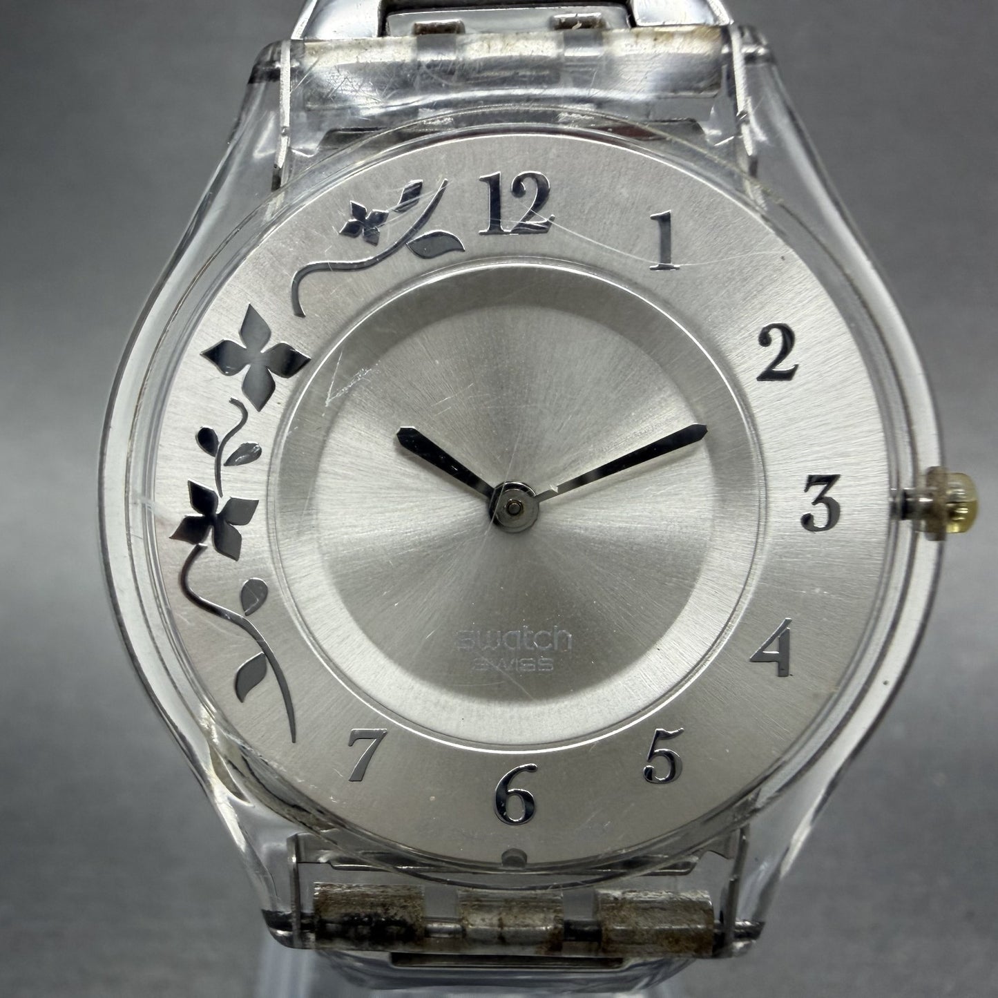 Swatch Climber Flowery Watch Women 34mm Silver Dial Clear Tone SFK300G New Batt1