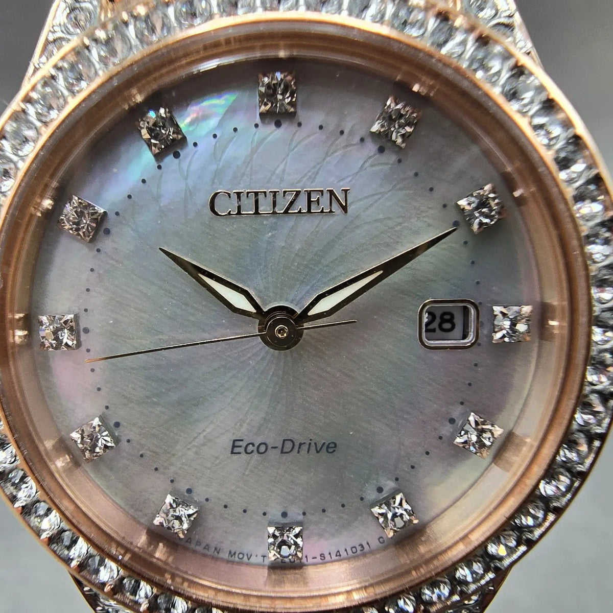 Citizen Eco-Drive Watch Women 28mm MOP Dial Rose Gold Tone Date EW1228-53D Runs1