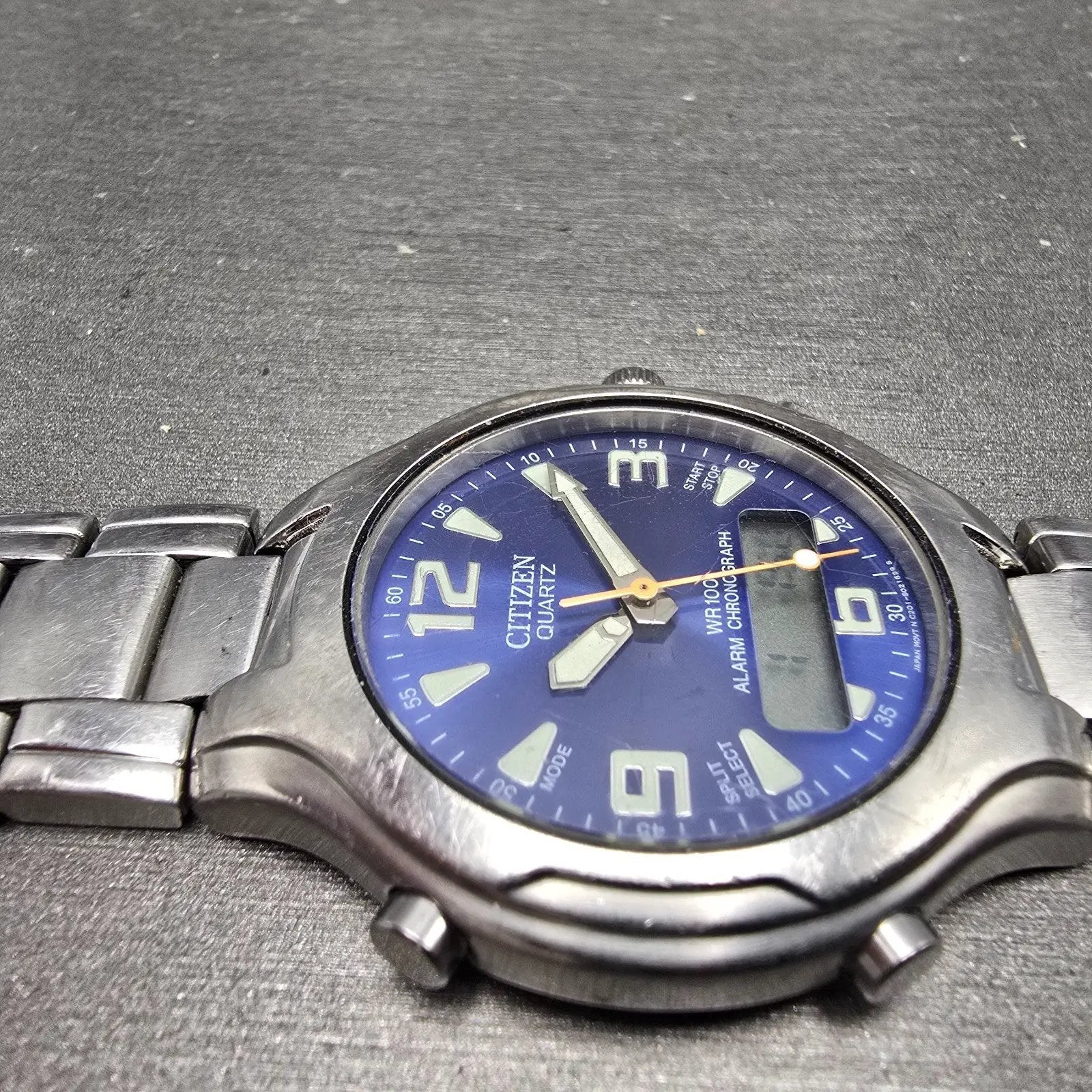 Citizen Watch Men 39mm Blue Dial Steel Alarm Chronograph Analog Digital New Batt3