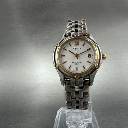 Seiko Watch Women 26mm White Dial Two Tone Date Round 7n82-0599 New Battery 9GDW5