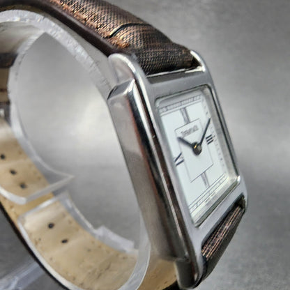 Tiffany & Co Tank Watch Women 23mm White Dial Steel Leather Band New Battery3