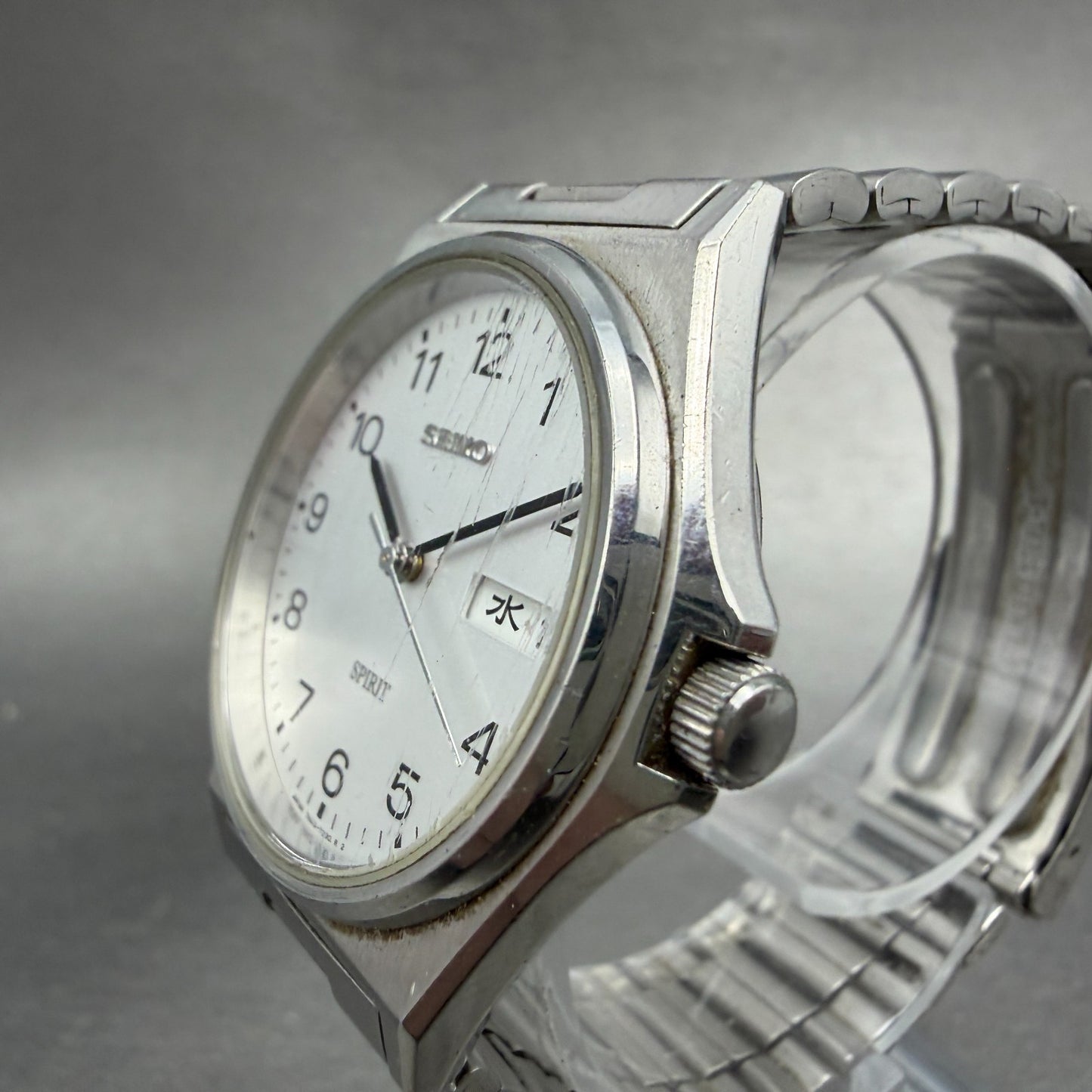 Seiko Spirit Watch Men 35mm Silver Dial Silver Tone Daydate 7N43-7180 NewBattery3