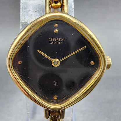 Citizen CQ Watch Women 23mm Black Dial Gold Tone Square 4832256 New Battery3