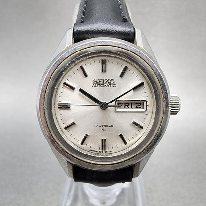 Seiko Automatic Watch Women 27mm Silver Dial Silver Tone Daydate Round Runs VTG0