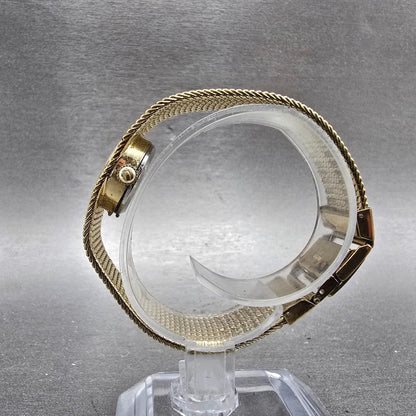 Bulova Watch Women 18mm Gold Dial Gold Tone Rectangle Mesh Band New Battery6