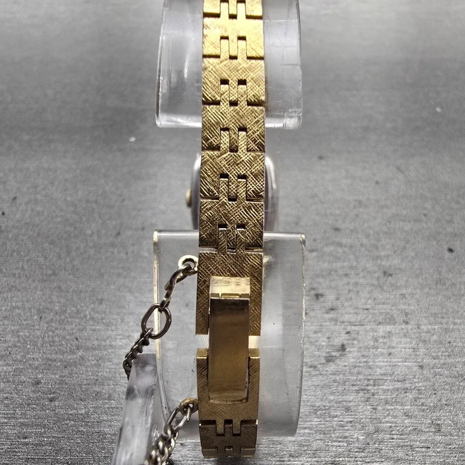 Seiko Watch Women 16mm Gold Dial Gold Tone Rectangle 1400-7619 New Battery VTG7