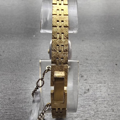 Seiko Watch Women 16mm Gold Dial Gold Tone Rectangle 1400-7619 New Battery VTG7