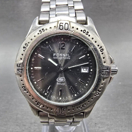 Fossil Blue Dive Watch Men 38mm Black Dial Silver Tone Date AM-3198 New Battery0