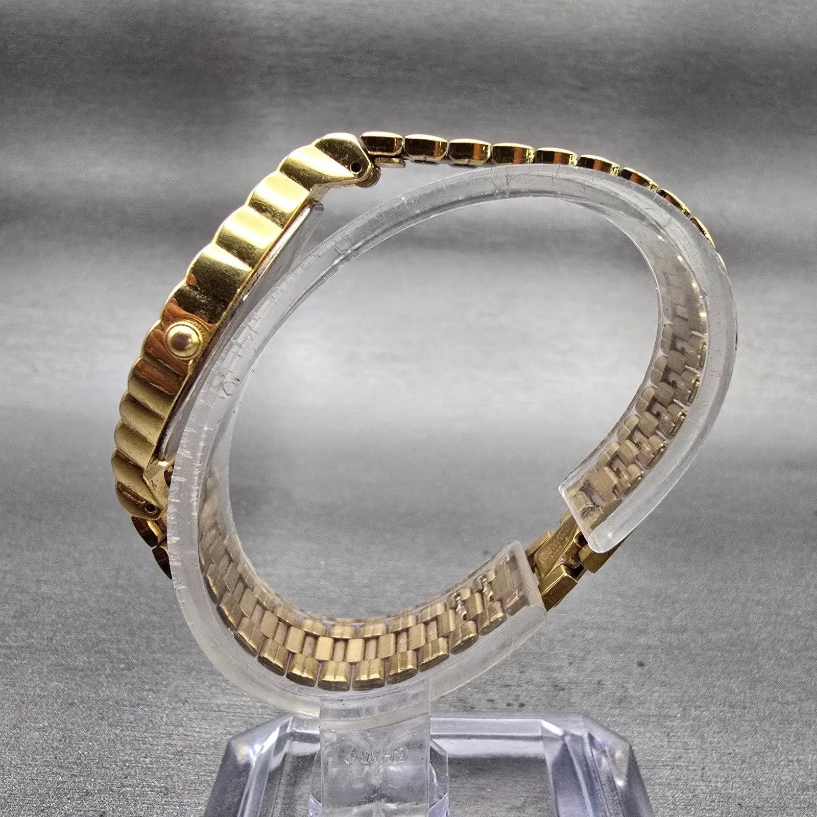 Seiko Halfmoon Watch Women 14mm Gold Dial Gold Tone Asymmetrical New Battery NEW6