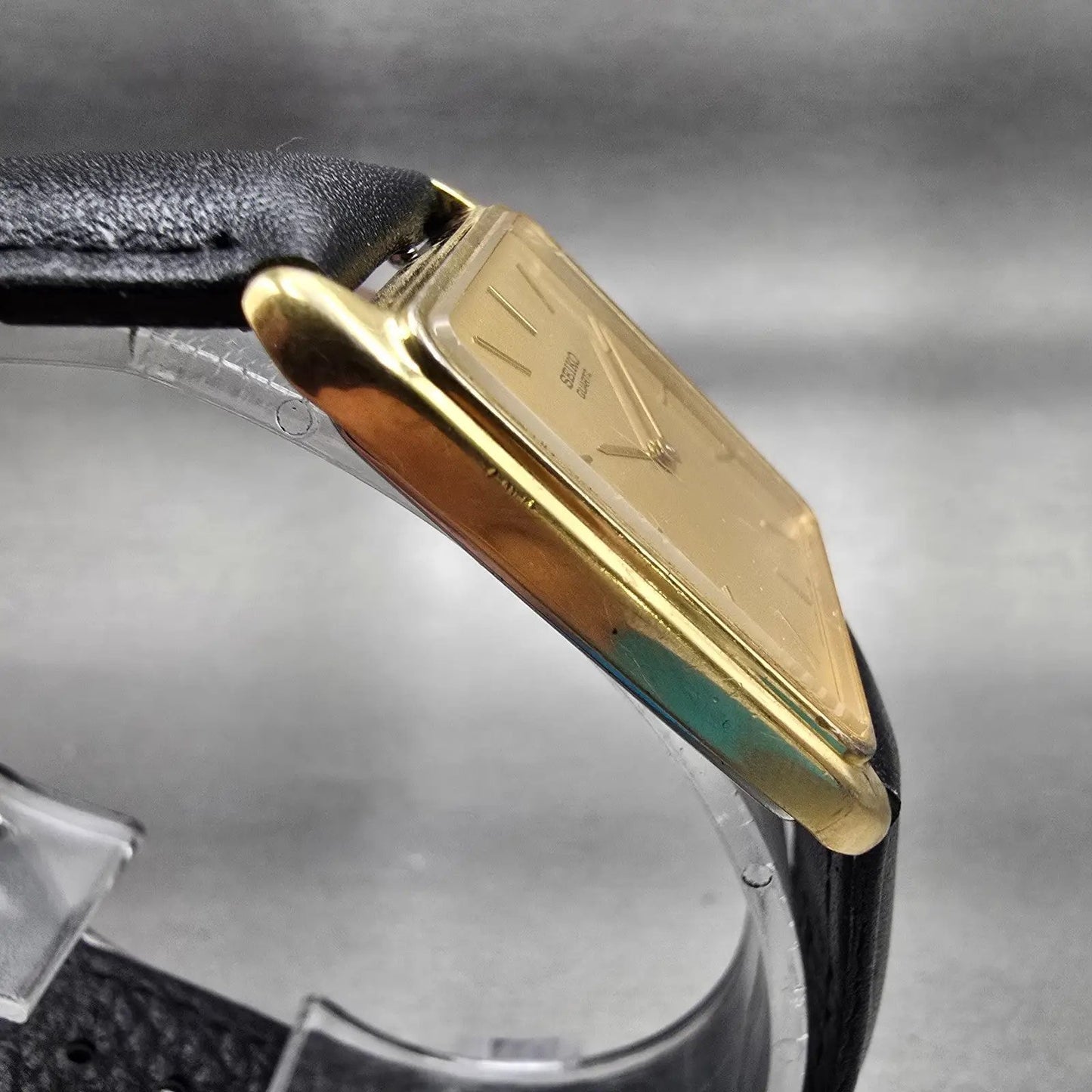 Seiko Watch Men 26mm Gold Dial Gold Tone Rectangle 6530-5209 New Battery Vintage3