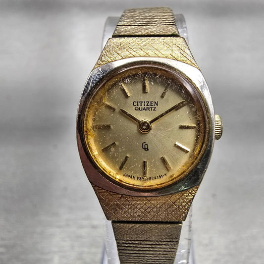 Citizen CQ Watch Women 18mm Gold Dial Gold Tone Round 4-832779 New Battery VTG0