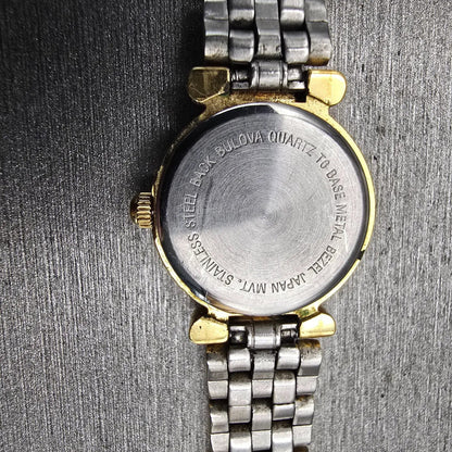 Bulova Watch Women 18mm White Dial Two Tone Gemmed Round 98R24 New Battery10