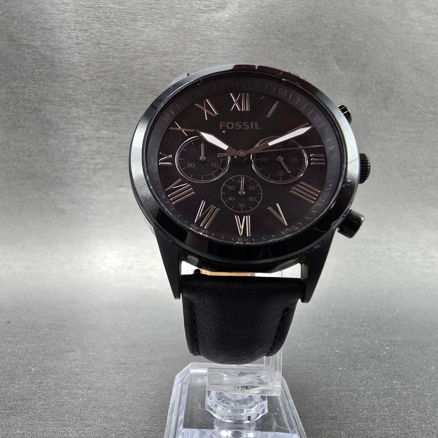 Fossil Chronograph Watch Men 43mm Black Dial Black Tone Round BQ1734 New Battery5