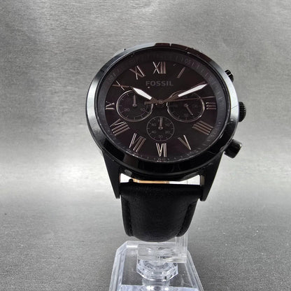 Fossil Chronograph Watch Men 43mm Black Dial Black Tone Round BQ1734 New Battery5