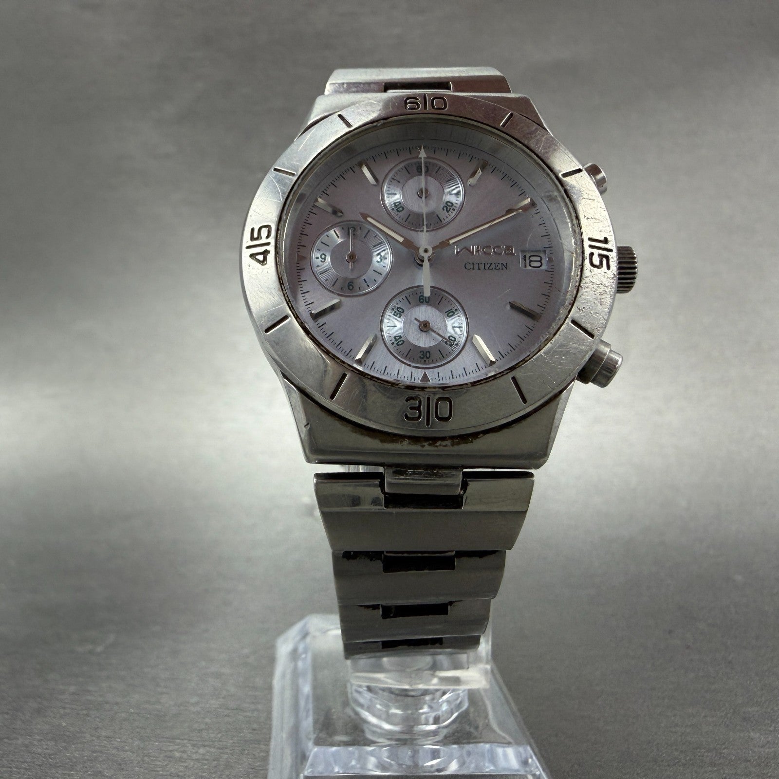 Citizen Wicca Chronograph Watch Women 35mm Blue Dial Silver Tone Date New Batt5
