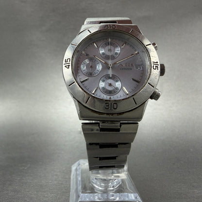 Citizen Wicca Chronograph Watch Women 35mm Blue Dial Silver Tone Date New Batt5
