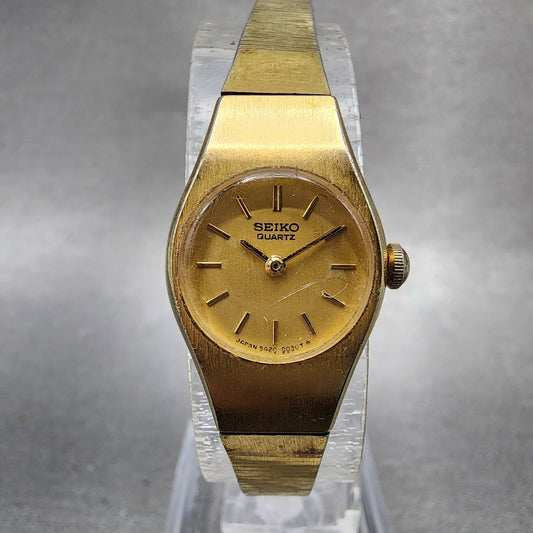 Seiko Watch Women 16mm Gold Dial Gold Tone Round 54200200 New Battery Vintage0
