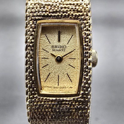 Seiko Tank Watch Women 12mm Gold Dial Gold Tone Rectangle 1320-5029 New Battery1