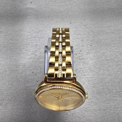 Michael Kors Cinthia Watch Women 33mm Gold Dial Gold Tone Gemmed MK3681 New Batt4