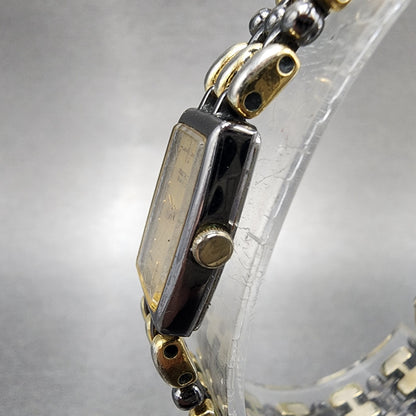 Seiko Tank Watch Women 12mm Champagne Dial Two Tone 2e205770 New Battery2