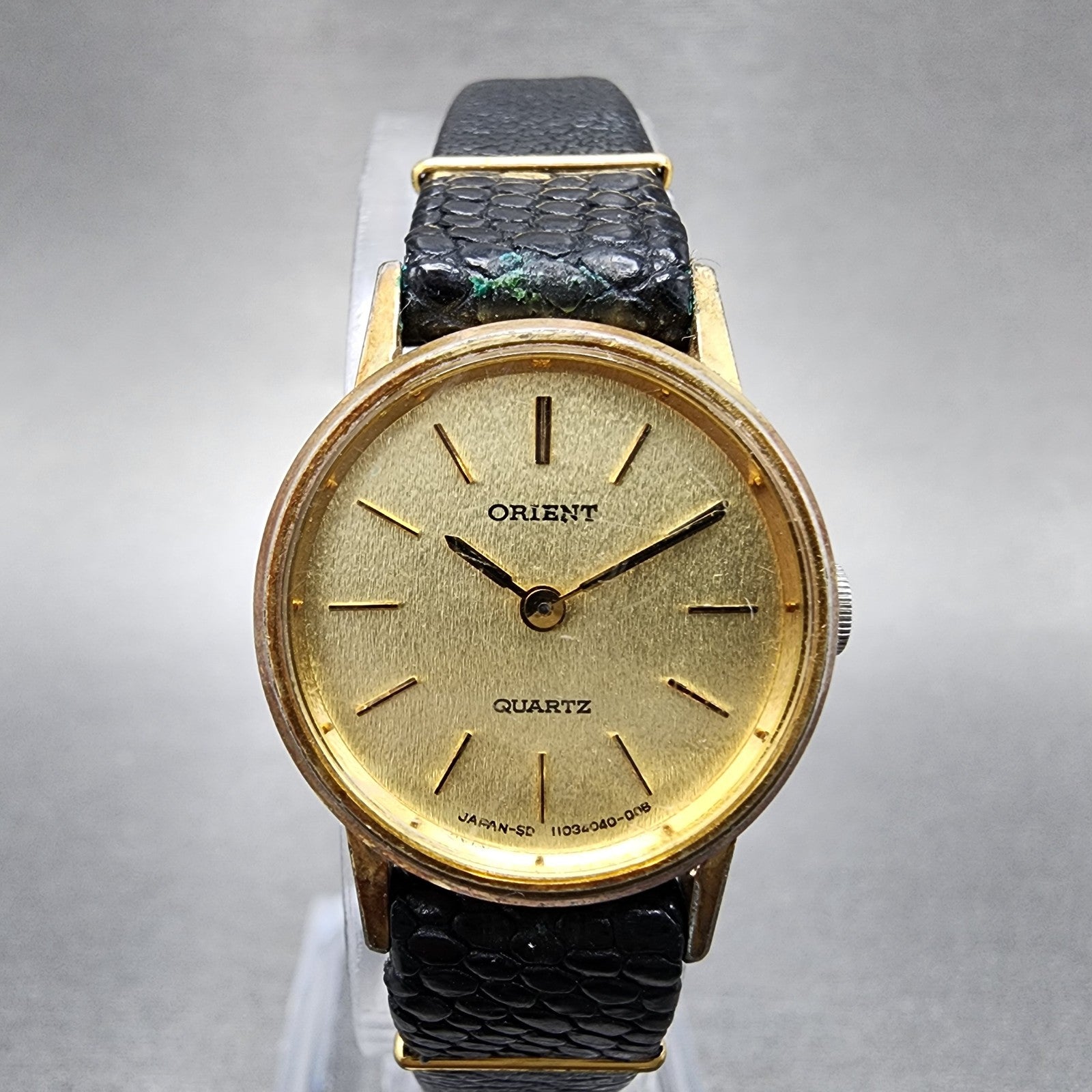 Orient Watch Women 21mm Gold Dial Gold Plated Round Leather New Battery VTG0