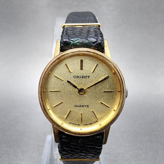 Orient Watch Women 21mm Gold Dial Gold Plated Round Leather New Battery VTG0