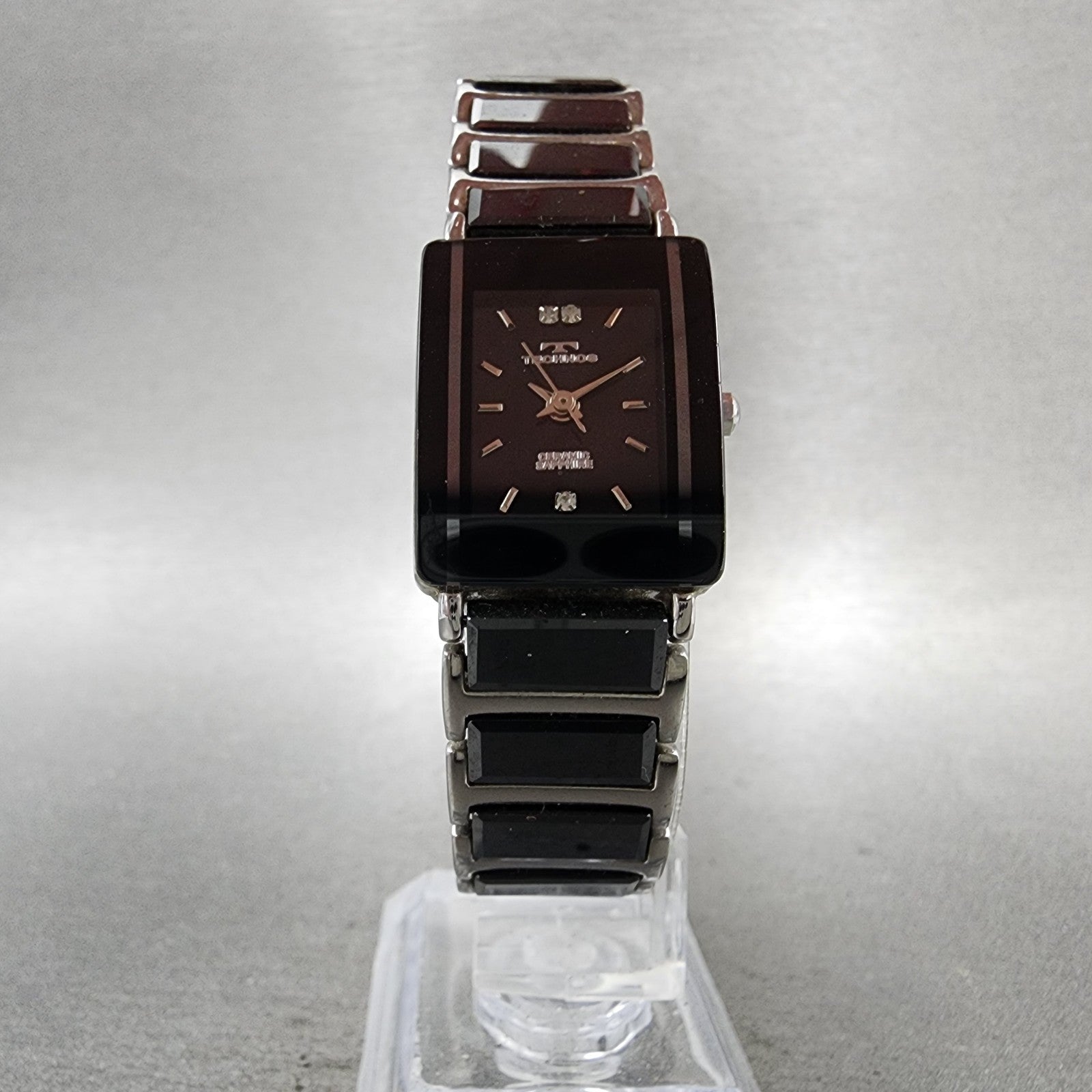 Technos Tank Watch Women 18mm Black Dial Steel & Ceramic TAL742 New Battery5