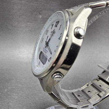 Casio Lineage Watch Men 40mm White Dial Titanium Analog Digital Solar Runs2