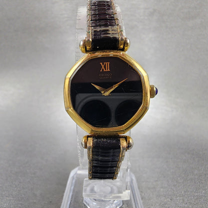 VTG Seiko Watch Women 17mm Black Dial Gold Tone Octagon 14005269 New Battery5