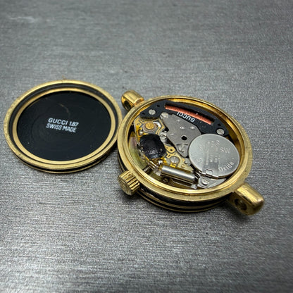 Gucci 2000L Watch Women 21mm Black Dial Gold Plated Round Vintage PARTS13