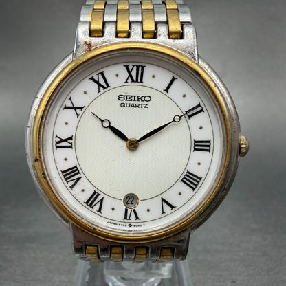 Seiko Watch Men 34mm White Dial Two Tone Date Round 5Y39-8040 New Battery0