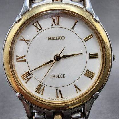 Seiko Dolce Watch Men 32mm White Dial Two Tone 8j416070 New Battery READ!!!1