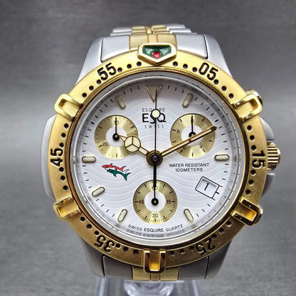 ESQ Chronograph Watch Men 37mm White Dial Two Tone Date Round 300389 New Battery0