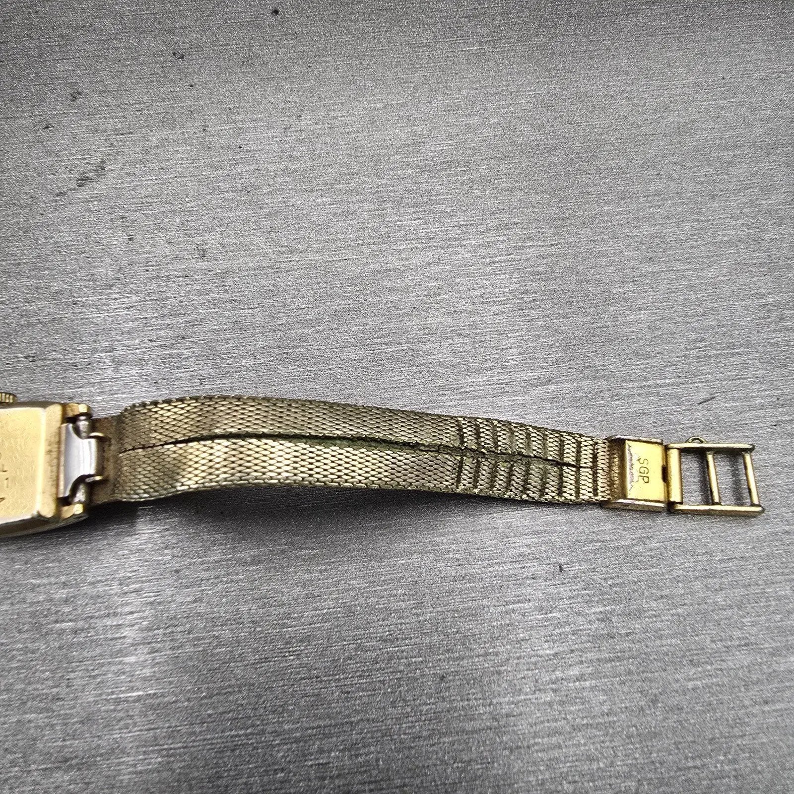 Seiko Watch Women 15mm Gold Dial Gold Tone Rectangle 11-3189 Vintage Works12