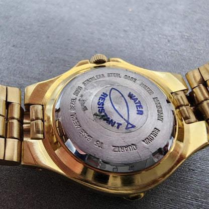 Bulova Marine Star Watch Women 28mm Blue Dial Gold Tone Date 97M31 New Batt NOS11