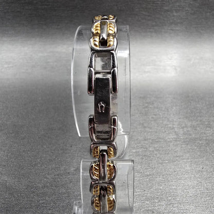 Bulova Watch Women 17mm White Dial Two Tone Oval 98L66 New Battery Vintage AB7