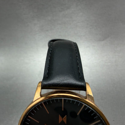 MVMT Boulevard Watch Women 38mm Black Dial Rose Gold Tone Leather New Battery T4