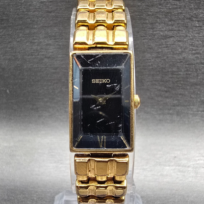 Seiko Watch Women 14mm Blue Dial Gold Tone Rectangle V220-5A00 New Battery0