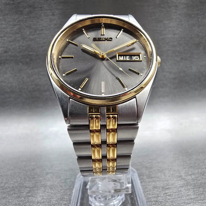 Seiko Watch Men 34mm Gray Dial Two Tone Daydate Round 7N43-7A99 New Battery5