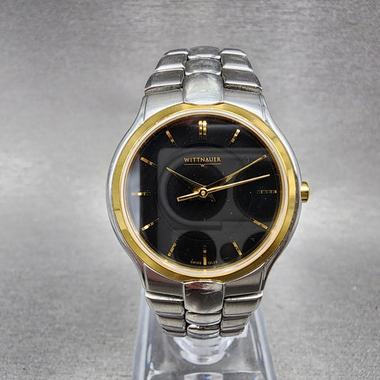 Wittnauer Watch Women 27mm Black Dial Two Tone Round Sapphire New Battery0