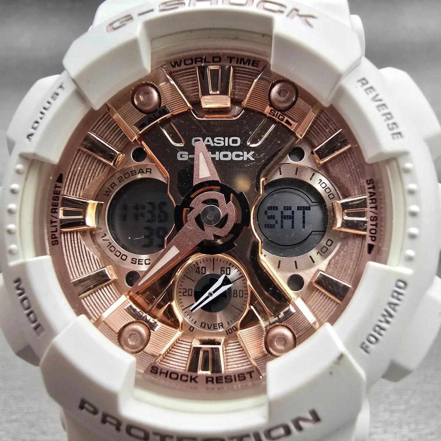 Casio G-Shock GMA-S120MF Watch Women 45mm Rose Gold White Chronograph New Batt1