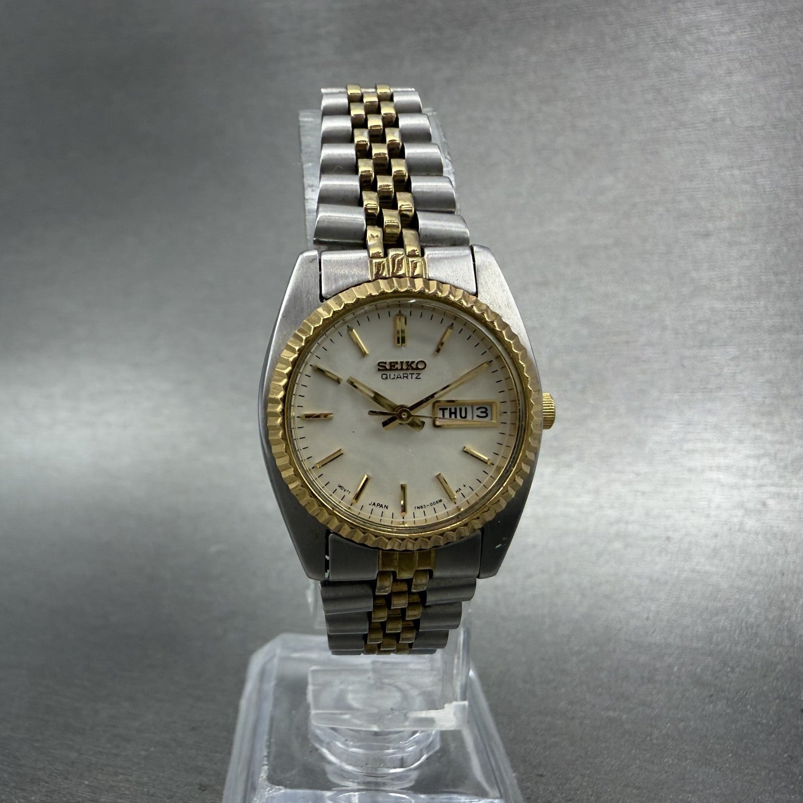 Seiko Watch Women 25mm White Dial Two Tone daydate Round 7n830041 New Batt AB565