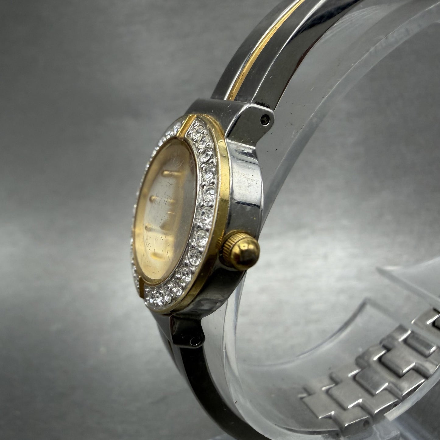 Bulova Watch Women 21mm White Dial Two Tone Crystal Bezel 98X000 New Battery2