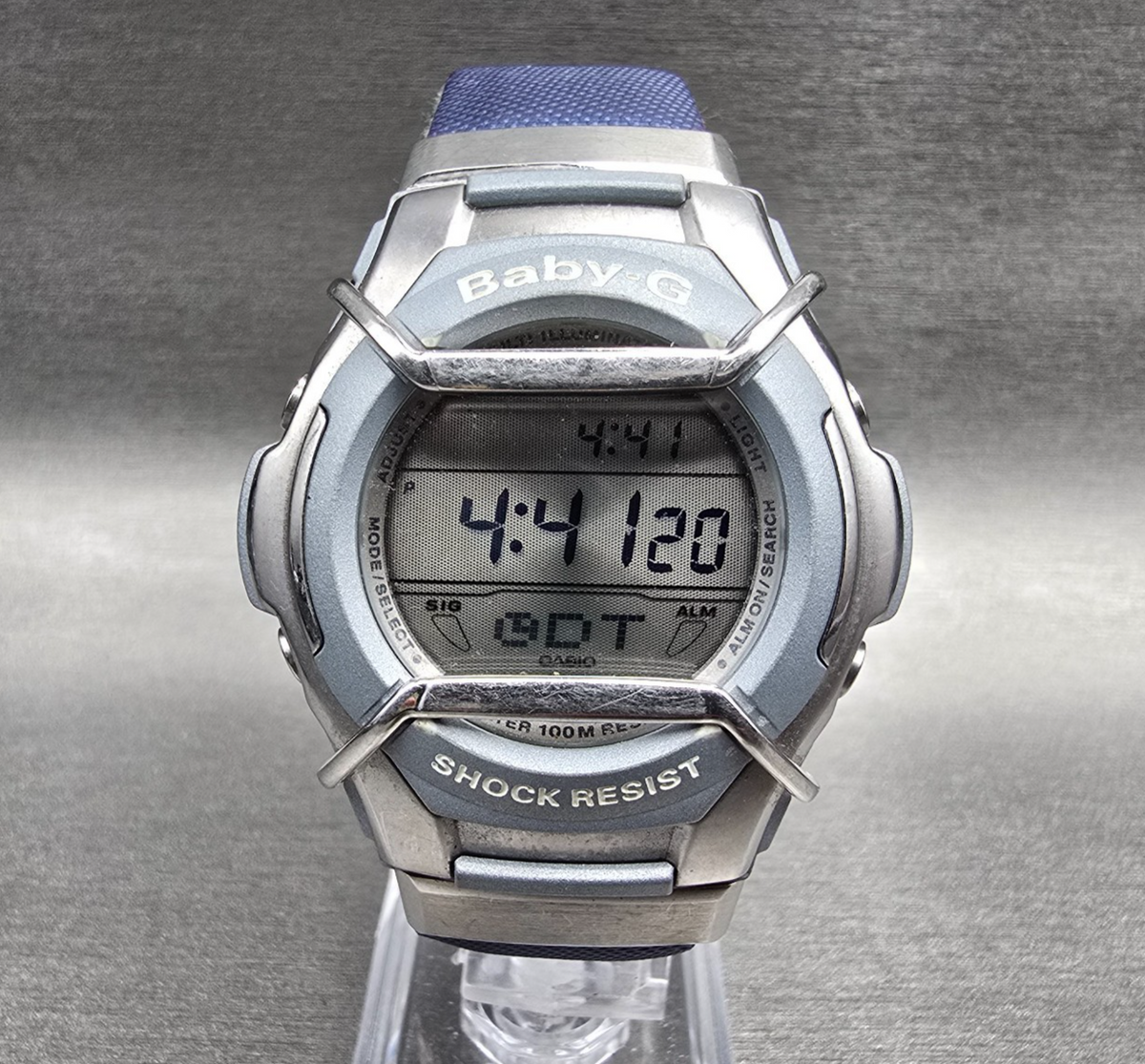 Casio Baby-G MSG-133 Watch Women 42mm Silver Blue Chrono Alarm New Battery0