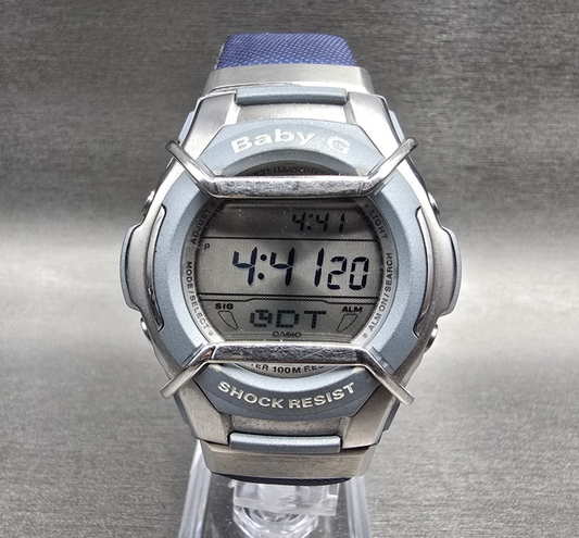 Casio Baby-G MSG-133 Watch Women 42mm Silver Blue Chrono Alarm New Battery0