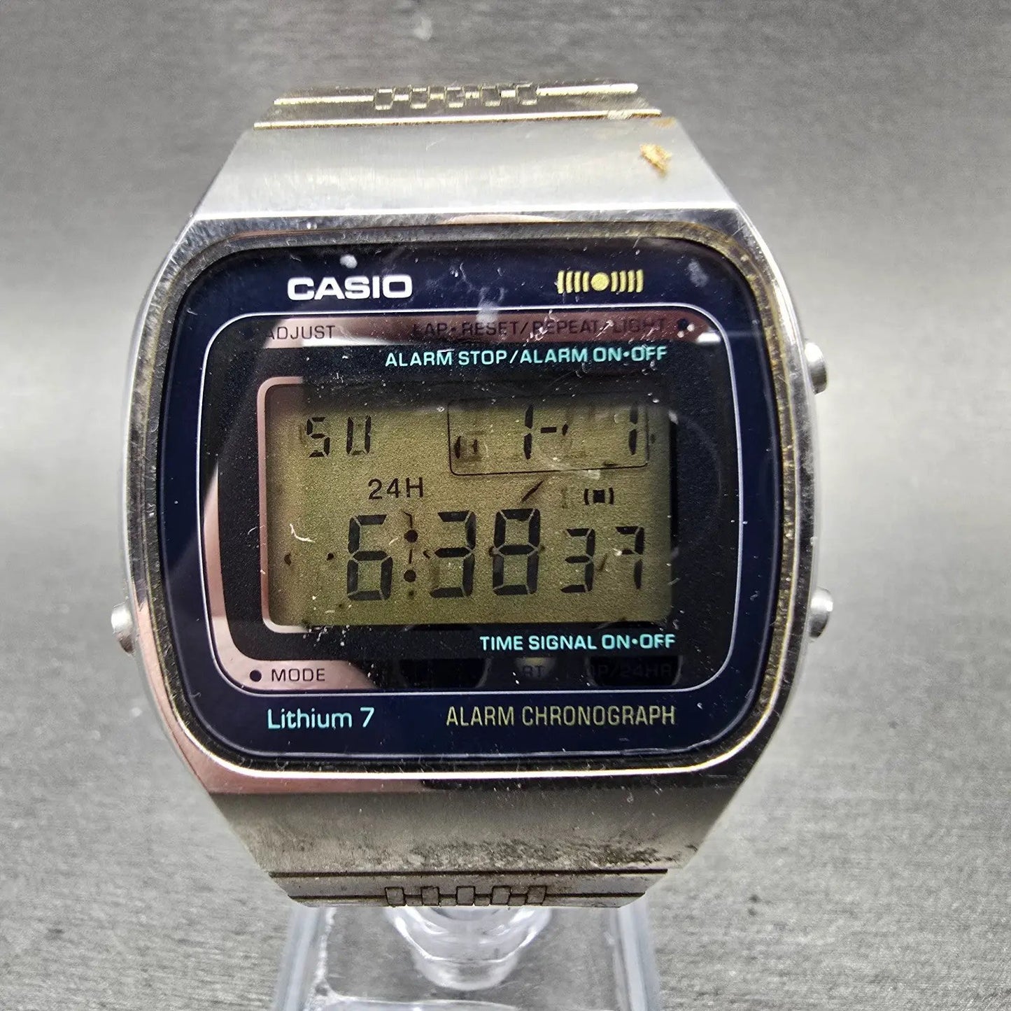 Casio S003 Watch Men 36mm Blue Dial Silver Rectangle Alarm Chronograph New Batt2