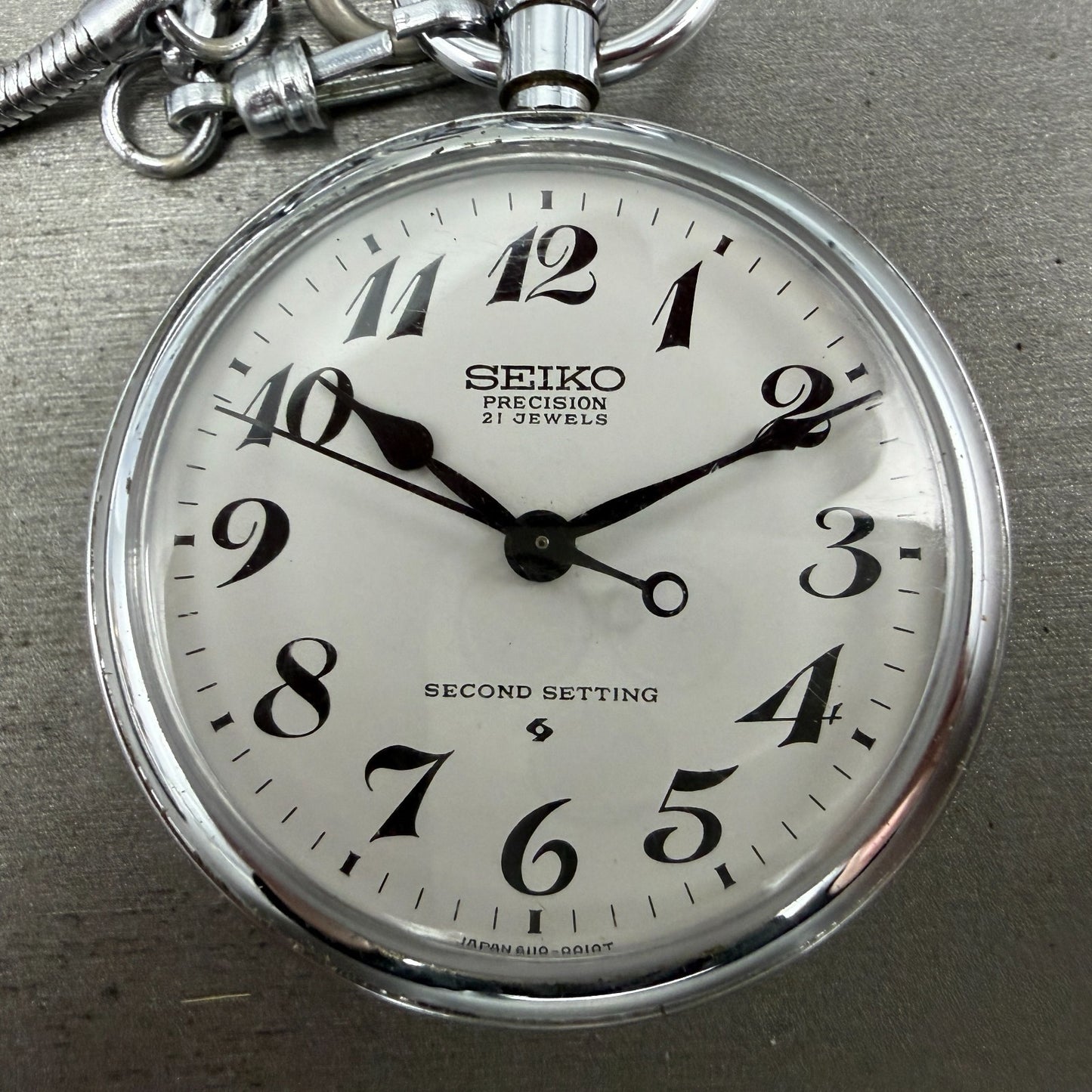 Seiko Precision Pocket Watch Men 50mm White Dial Steel Manual 6110-0010 Runs1