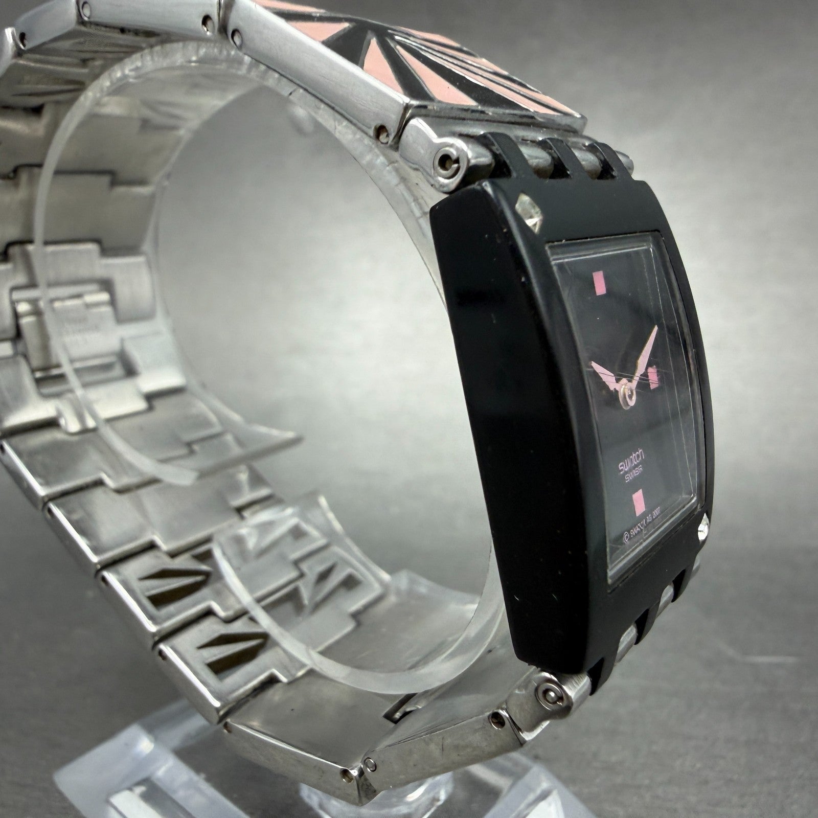 Swatch Going Out Watch Women 24mm Black Dial Black Tone Rectangle SUBB118 NewBat3